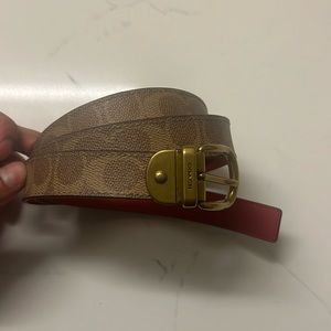 COACH reversible red leather and tan signature belt